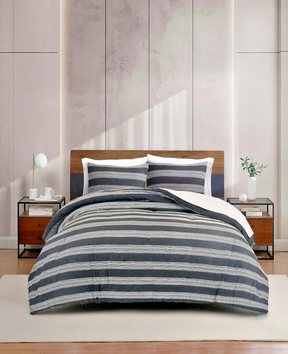 Kenneth Cole New York Gray Abstract Stripe Comforter 3-Pc Set - Full/Queen Size
